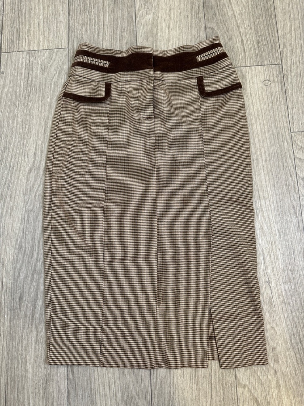 Bebe Houndstooth Pencil Midi Skirt Brown Vintage Size 4